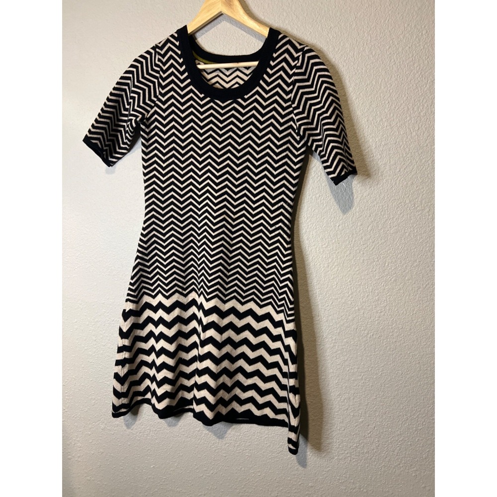 GABBY SKYE Black Ivory Knit Zig Zag Dress XL Chevron